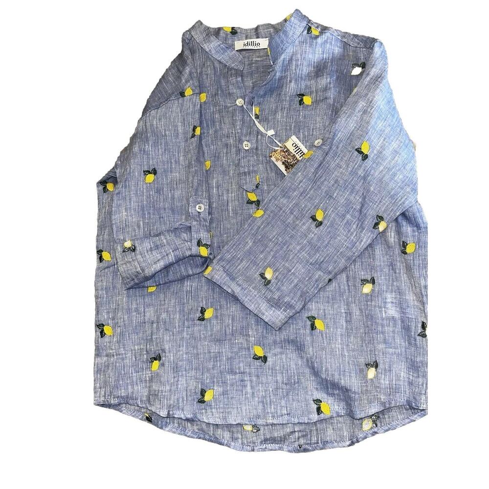 Idillio Positano Youth Embroidered Lemon Quarter Sleeve Linen Button Up Size XXL - Picture 7 of 9